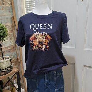 Band Tee Shirt Unisex Y2K Dark Blue  Graphic Queen Short Sleeve Top Size XL